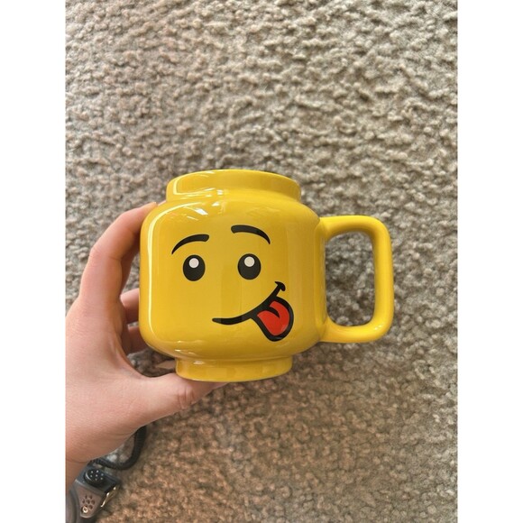 Ceramic Lego Head Mug Silly Face Tongue Out Yellow - Picture 1 of 4